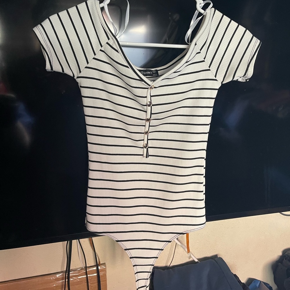 Striped off-shoulder bodysuit